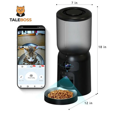 Taleboss Smart Automatic Cat Feeder with Camera, 5L Capacity, Laser Toy, 1080P HD, App Control, Night Vision, Dual Band WiFi, and Two-Way Audio