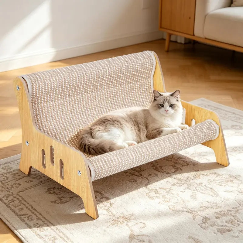 Large Sisal Cat Scratcher Couch Bed for Indoor Cats - Multi-Functional, Mess-Free Lounge with Easy Assembly and Furniture Protection