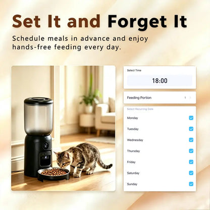 Taleboss Smart Automatic Cat Feeder with Camera, 5L Capacity, Laser Toy, 1080P HD, App Control, Night Vision, Dual Band WiFi, and Two-Way Audio