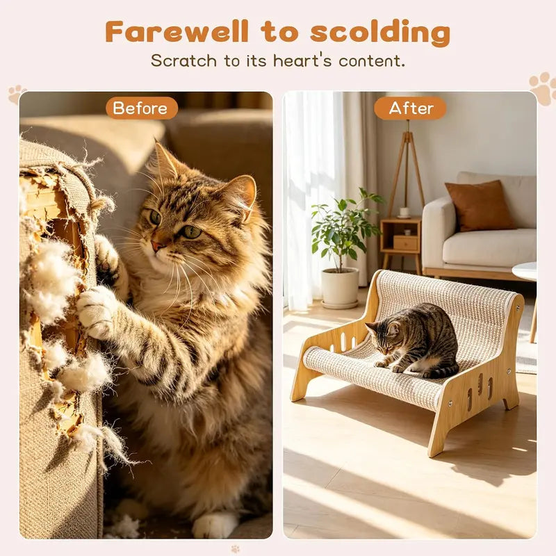 Large Sisal Cat Scratcher Couch Bed for Indoor Cats - Multi-Functional, Mess-Free Lounge with Easy Assembly and Furniture Protection