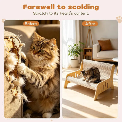 Large Sisal Cat Scratcher Couch Bed for Indoor Cats - Multi-Functional, Mess-Free Lounge with Easy Assembly and Furniture Protection