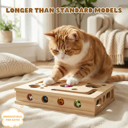 LIVANIRA Universal Wooden Cat Scratch and File Enrichment Box - Claw Care Puzzle Toy with Replaceable Filing Pad, Spacious Scratch Area, Treat Openings, and Three Toy Balls for Indoor Cats
