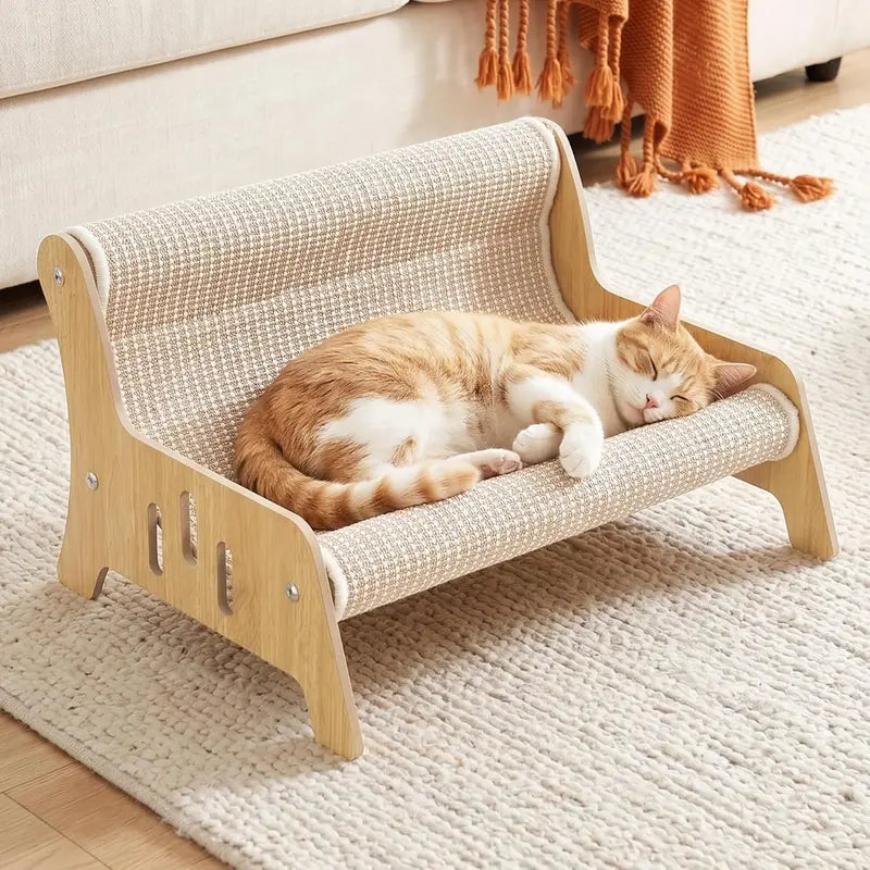 Large Sisal Cat Scratcher Couch Bed for Indoor Cats - Multi-Functional, Mess-Free Lounge with Easy Assembly and Furniture Protection